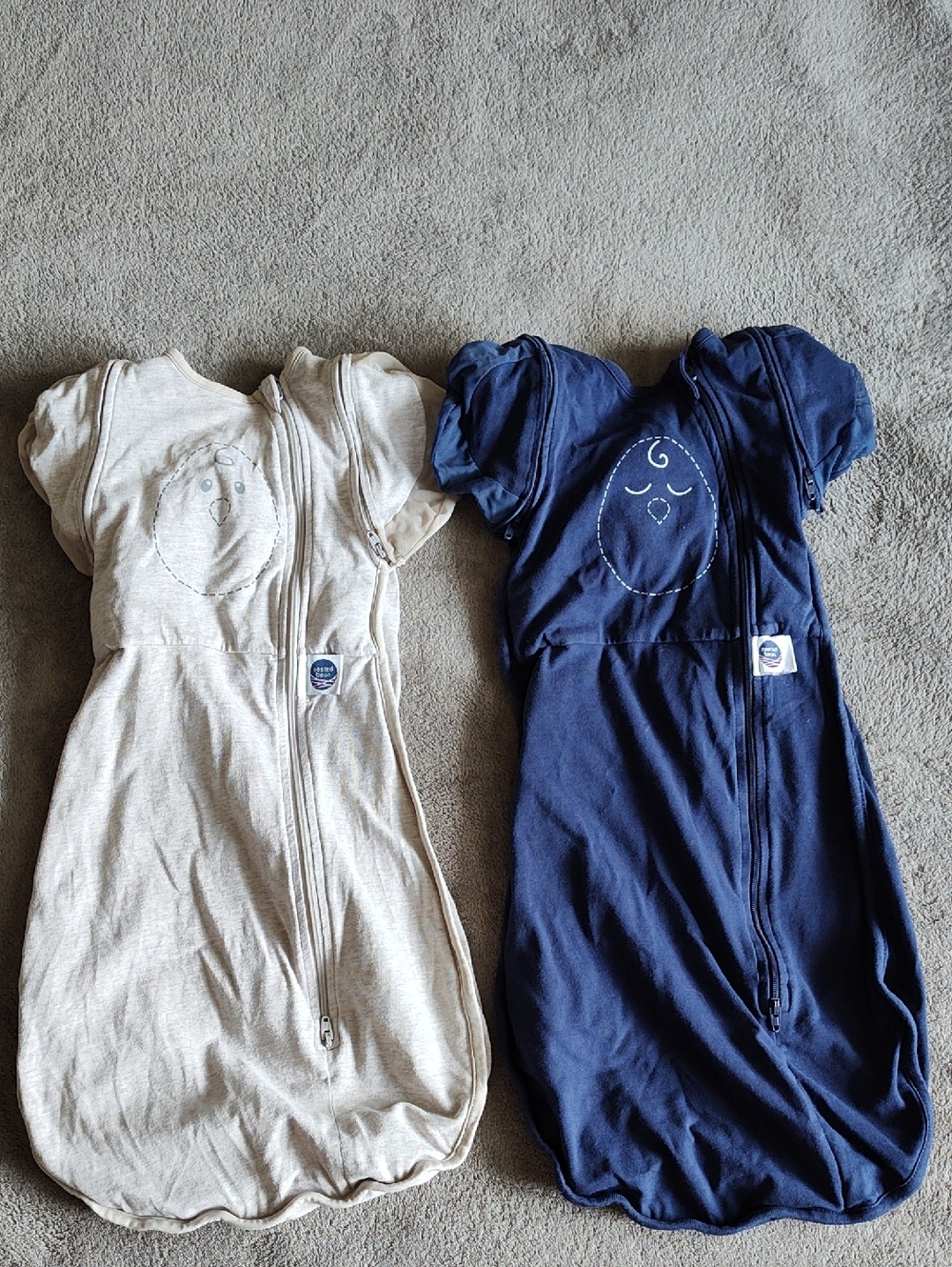 Nested Bean Kids Sleep Sack Pajama - Navy and Light Gray 3-6M